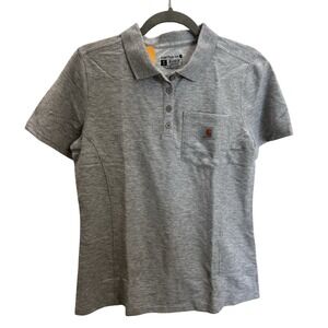 CARHARTT Women's Gray Polo Relaxed Mid Weight Shirt Short Sleeve Pocket  S